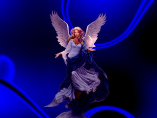 Statue woman wings blue background - a blue swirl free wallpaper