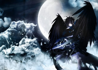 Sword wings fullmoon clouds stars - dark night free wallpaper