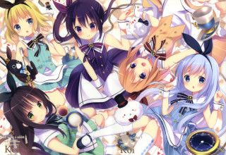 Anime girls cats mice back - their back free wallpaper for desktop