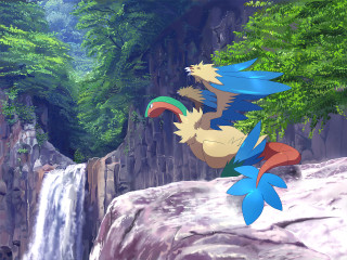 Cartoon character waterfall rock forest - context art free wallpaper