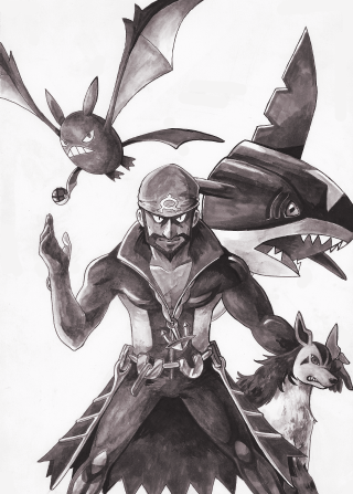 Man sword shark dog drawing - his back free wallpaper for mobile