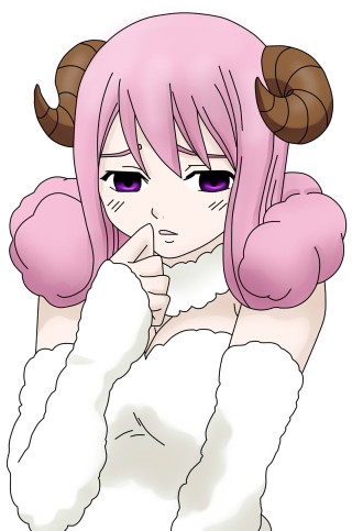 Pink hair horns sheep girl - a white shirt free wallpaper for mobile