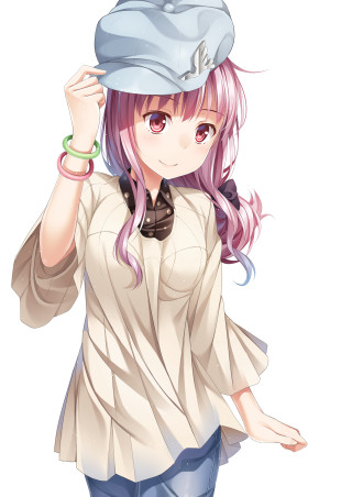 Pink hair girl hat white - shirt free wallpaper for mobile