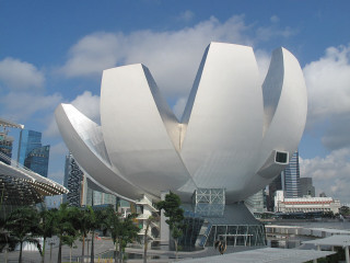 White flower sculpture cityscape skyscraper - front view free wallpaper