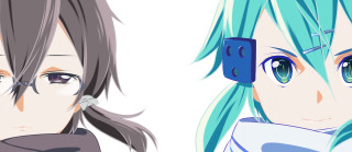 Anime characters blue hair green 2 - lineart free wallpaper