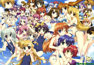 Anime girls group photo water - their back free wallpaper