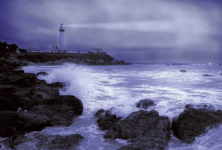 Lighthouse rocky shore waves stormy - stormy weather free wallpaper