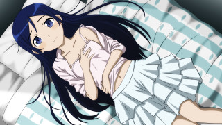 Woman bed white dress blue - a blue hair free wallpaper