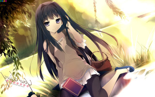 Woman sitting ground book hand 2 - a tree in the background free wallpaper