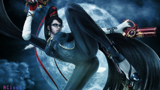 Woman black white red moon - dynamic pose free wallpaper