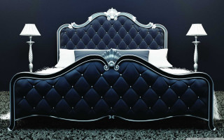 Bed black headboard lamps black 2 - side of it free wallpaper