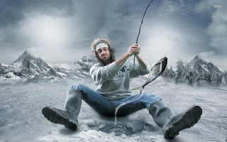 Man snow bow arrow mountain - photorealistic imagery free wallpaper