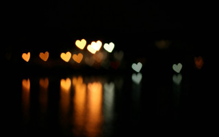 Blurry lake hearts nighttime reflections - heart free wallpaper