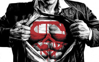 Man black jacket red superman - his chest free wallpaper for desktop
