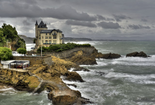 Train water house cliff steep - bernard meninsky free wallpaper for desktop