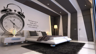 Bedroom large bed large clock - modern european ink painting free wallpaper