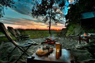 Table food wine campfire dining - evening free wallpaper