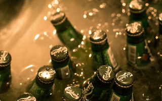 Green bottles beer tilt shift - top of a table next free wallpaper