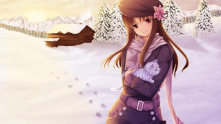 Girl purple outfit snow hat 2 - cheng shifa free wallpaper