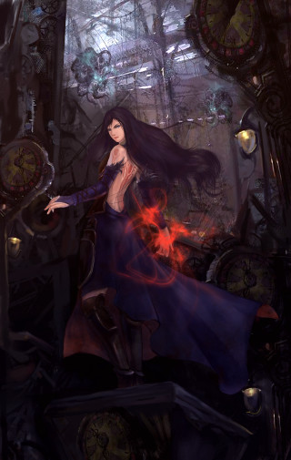 Woman long dress room clocks - free fantasy wallpaper for mobile