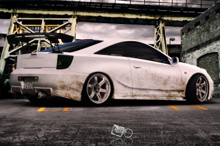 White car parking lot bridge - a white car free wallpaper