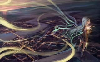 Woman standing ledged city painting - a ledge free wallpaper for desktop