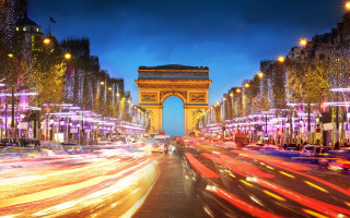 City street tower night lights - paris school free wallpaper