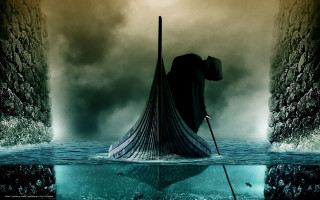Man boat water pole black - his head free wallpaper for desktop