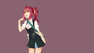 Pink haired girl green bag - plain background free wallpaper