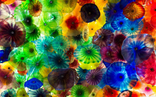 Colorful umbrellas hanging ceiling rainbow - vivid color free wallpaper