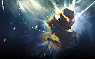 Man suit lightning cityscape aurora - halo free wallpaper