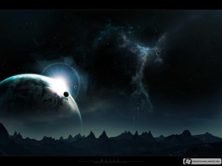 Space planet star mountains aurora - a distant star in the sky free wallpaper