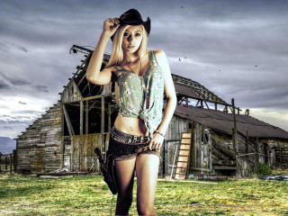 Woman cowboy hat green shirt - a barn free wallpaper