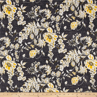 Black yellow floral print fabric - flemish free wallpaper for tablet