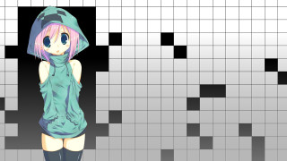 Girl pink hair blue hoodie - pixel art free wallpaper for desktop