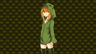 Girl green hoodie standing green - fullbody free wallpaper