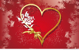 Heart gold ribbon flowers decoration - a gold ribbon free wallpaper