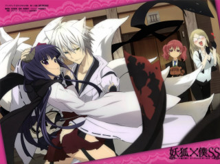 Anime characters white hair black 2 - a pink frame free wallpaper