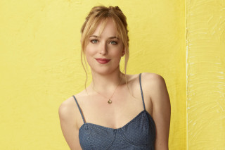 Woman blue top yellow wall - a blue top free wallpaper