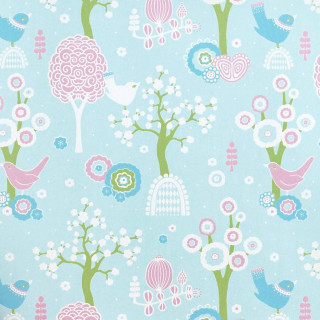 Blue background trees birds pattern - free spring wallpaper for tablet