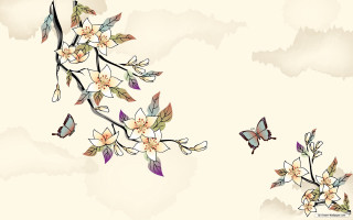 Branch flowers butterflies sky clouds - free bird wallpaper