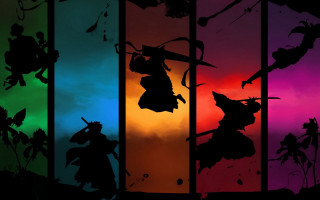 Colorful background silhouette person kite - ufotable free wallpaper for desktop