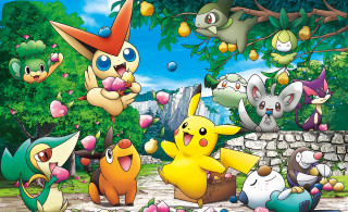 Pokemon park starters trees stonewall - a park free wallpaper