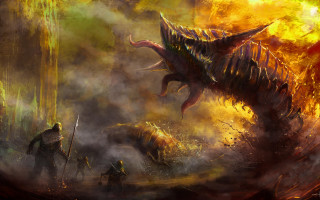 Dragon attack man forest fire - a man in a forest free wallpaper