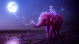 Woman elephant full moon sky - dreamlike free wallpaper