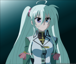 Anime girl white hair blue 11 - a pink bow free wallpaper