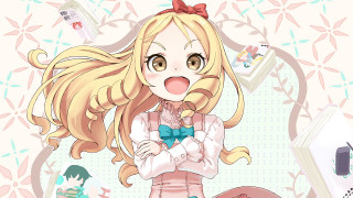 Cartoon girl bow pink dress - a pattern free wallpaper for desktop