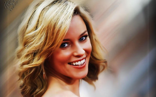 Blonde woman smiling white dress - photorealistic portrait free wallpaper