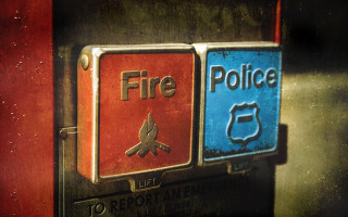 Fire police sign red wall - a blue sign free wallpaper