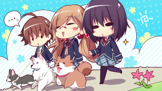 Anime girls dogs blue sky - two dog free wallpaper